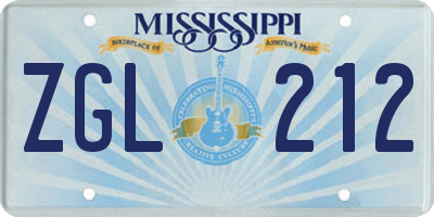 MS license plate ZGL212