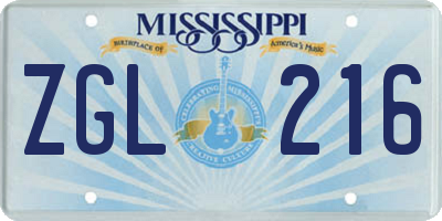 MS license plate ZGL216