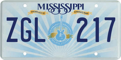 MS license plate ZGL217