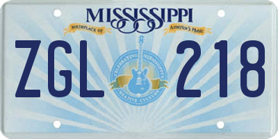 MS license plate ZGL218