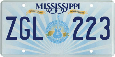 MS license plate ZGL223