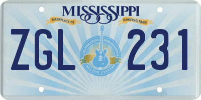 MS license plate ZGL231