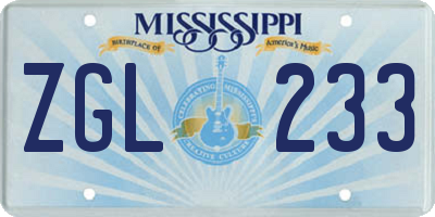 MS license plate ZGL233