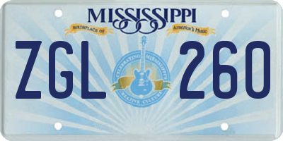MS license plate ZGL260