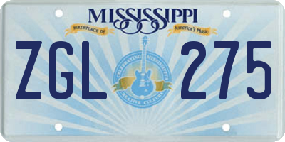MS license plate ZGL275