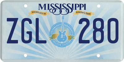 MS license plate ZGL280