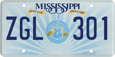 MS license plate ZGL301