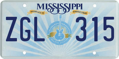 MS license plate ZGL315
