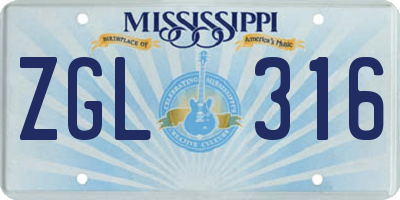 MS license plate ZGL316