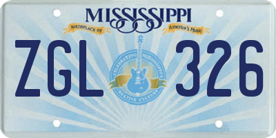 MS license plate ZGL326