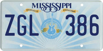 MS license plate ZGL386