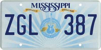 MS license plate ZGL387