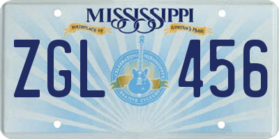 MS license plate ZGL456