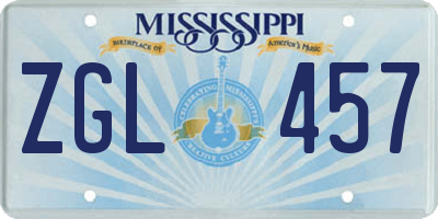 MS license plate ZGL457