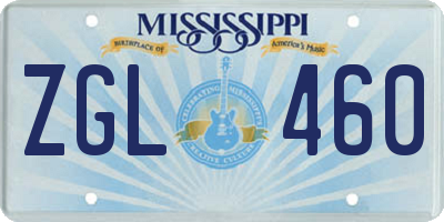 MS license plate ZGL460