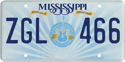 MS license plate ZGL466
