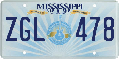 MS license plate ZGL478