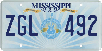 MS license plate ZGL492