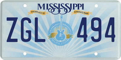 MS license plate ZGL494
