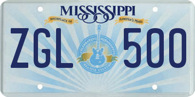 MS license plate ZGL500