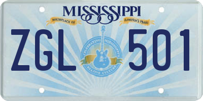 MS license plate ZGL501