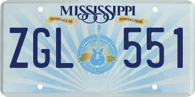 MS license plate ZGL551