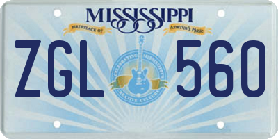 MS license plate ZGL560