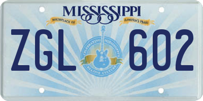MS license plate ZGL602