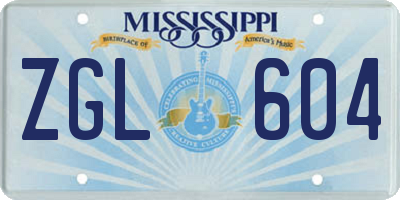 MS license plate ZGL604