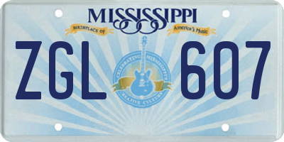 MS license plate ZGL607