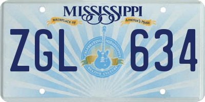MS license plate ZGL634