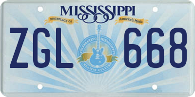 MS license plate ZGL668