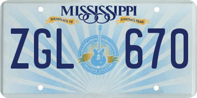 MS license plate ZGL670