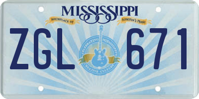 MS license plate ZGL671