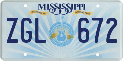 MS license plate ZGL672