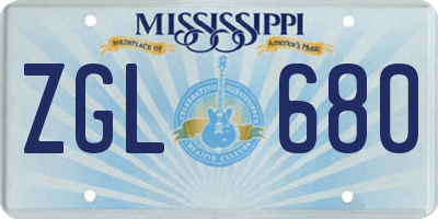 MS license plate ZGL680