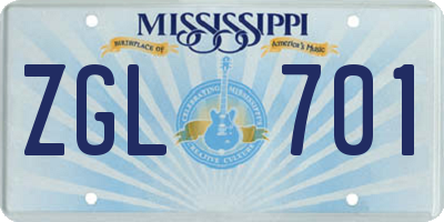 MS license plate ZGL701