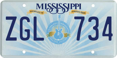 MS license plate ZGL734