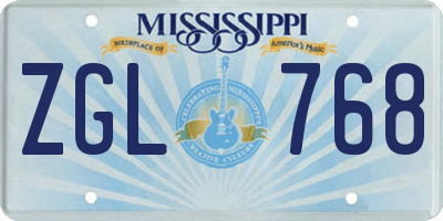 MS license plate ZGL768