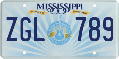 MS license plate ZGL789