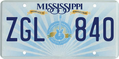 MS license plate ZGL840