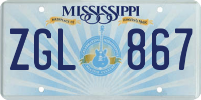 MS license plate ZGL867