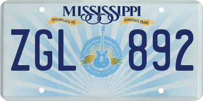 MS license plate ZGL892