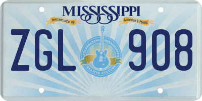 MS license plate ZGL908