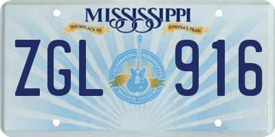 MS license plate ZGL916