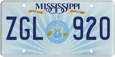 MS license plate ZGL920
