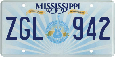 MS license plate ZGL942