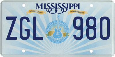 MS license plate ZGL980