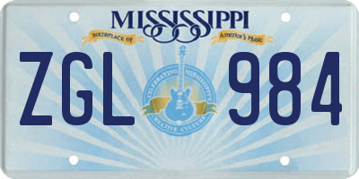 MS license plate ZGL984