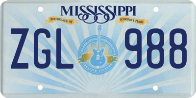 MS license plate ZGL988
